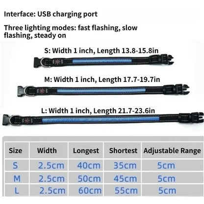 LED Light up Dog Collar - USB Rechargeable Luminous Safety Collar, Adjustable Soft Mesh for Small Medium Large Dogs (S-L)