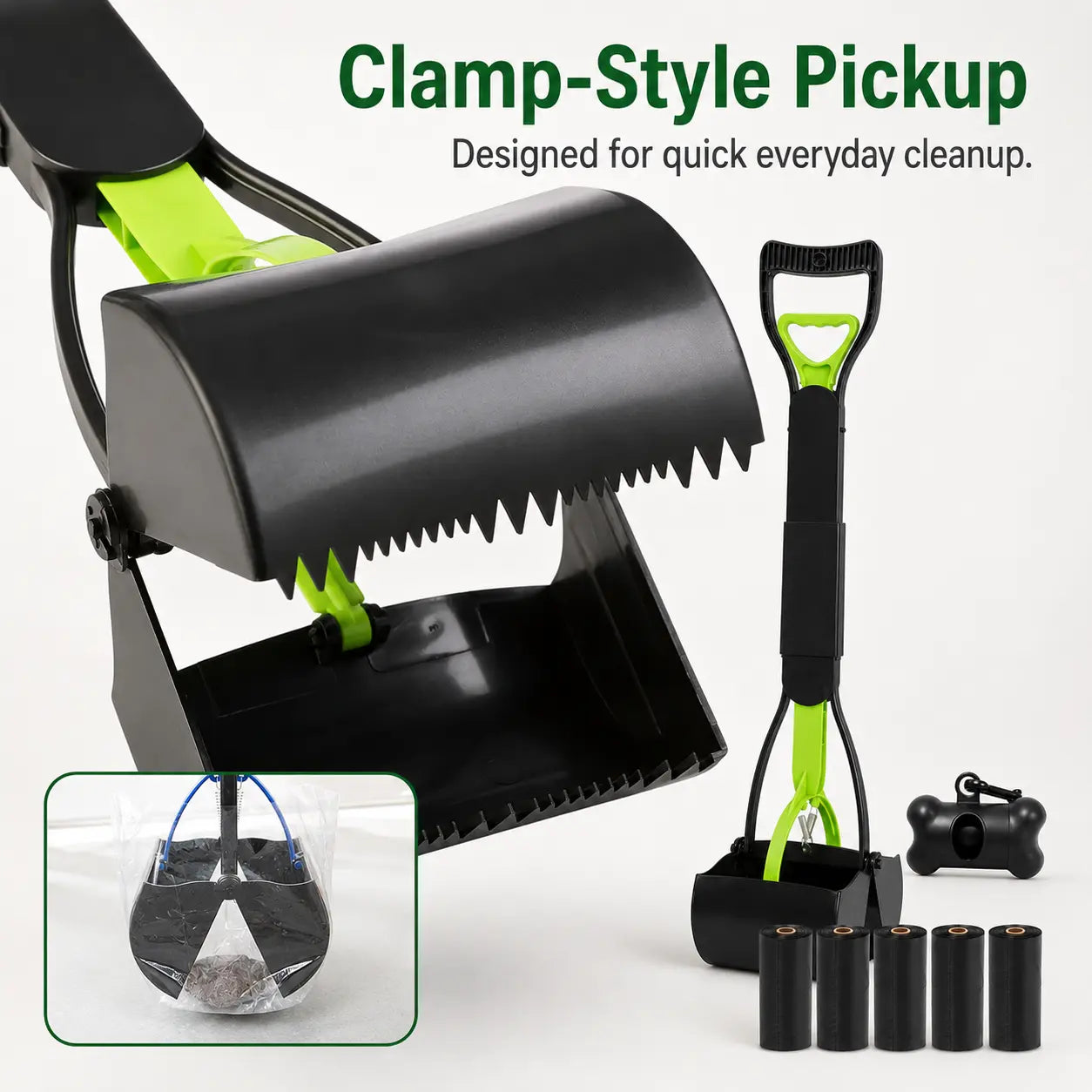 Manual Plastic Dog Waste Scooper - Heavy-Duty Long Handle, Tall Profile, Portable Bag Box-Equipped Outdoor Pet Cleanup Tool, Single Item for Dogs