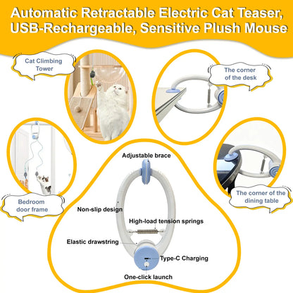 Rechargeable Electric Cat Teaser Toy - Remote Control, Clip on Door Frame, Automatic Interactive, Mice Shape, Universal Fit, Stylish Touch Kitty Toy for Cat Exercise & Fun (Blue)