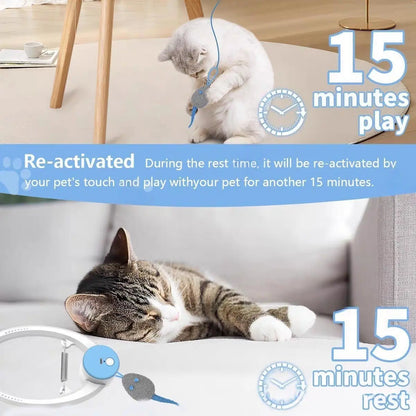 Rechargeable Electric Cat Teaser Toy - Remote Control, Clip on Door Frame, Automatic Interactive, Mice Shape, Universal Fit, Stylish Touch Kitty Toy for Cat Exercise & Fun (Blue)