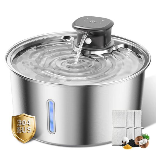 Stainless Steel Cat Water Fountain, 108Oz/3.2L Automatic Wireless Pet Water Dispenser with Sensor, Dog Fountain Water Bowl, Stainless Steel Dog Water Fountain, Pet Drinking Fountain, Ideal Gift for Cats and Dogs